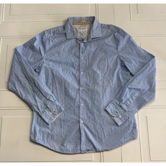 Denim & Flower Shirt Men's Large Slim Fit Button Up Long Sleeve Blue Dots - Picture 1 of 5